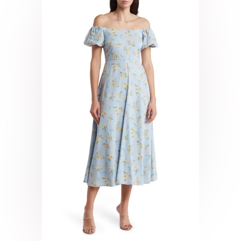 Elegant Blue and Yellow Maxi Dress with Graceful Design